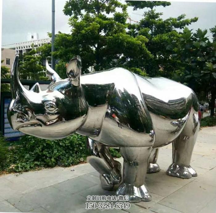 中式犀牛雕塑 园林景观牛类雕塑精选 园林不锈钢犀牛雕塑摆件订做